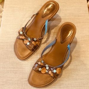 Indigo Leather Sandals w Heel